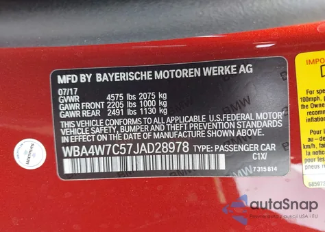 2018 BMW 440I z USA, uszkodzony, nr VIN WBA4W7C57JAD28978
